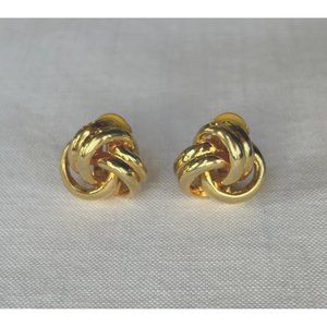 Vintage Gold Tone Knot Love Clip On Earrings 1990's